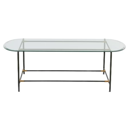 Contemporary Oval Metal Base Cocktail Table With Glass Top