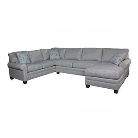 Customizable 3 Pc Sectional with Sock Arms and a Chaise Lounge
