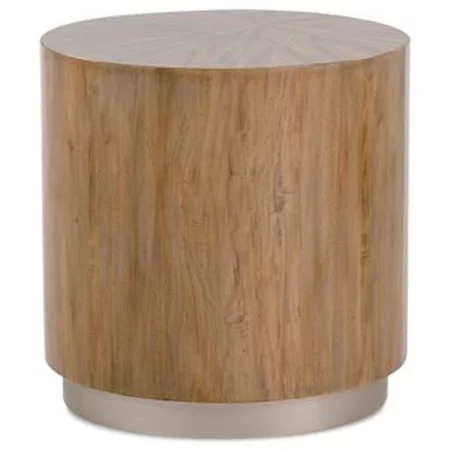 Quartered Primavera Round End Table with Plinth Base