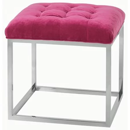 Contemporary Cube Ottoman with Tufted Seat and Metal Base