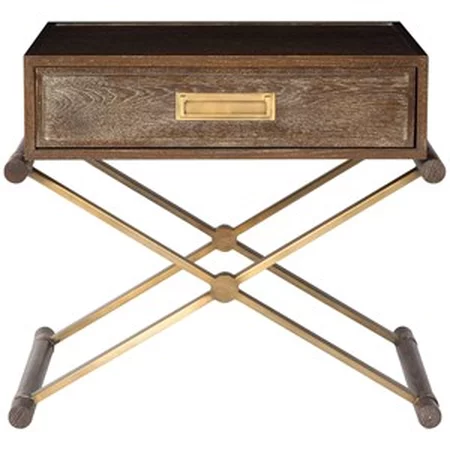 Transitional Wood Nightstand Side Table with 1 Drawer and Satin Brass Hardware