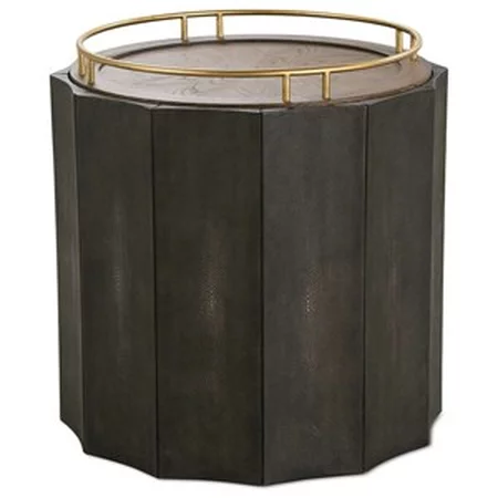 Round Contemporary End Table with Faux Shagreen Sides
