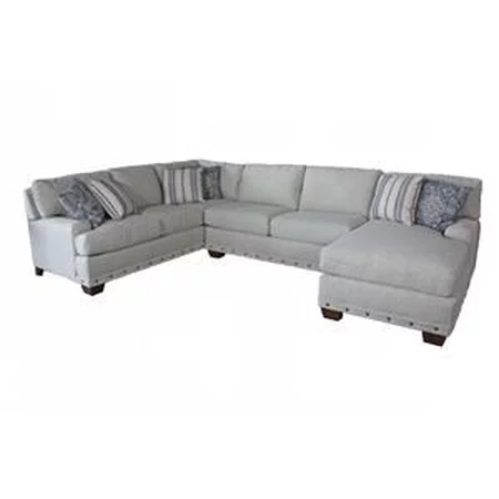 3 PC Sectional with Chaise Lounge and Nail Heads