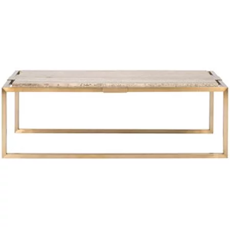Glam Satin Brass Cocktail Table with Travertine Top